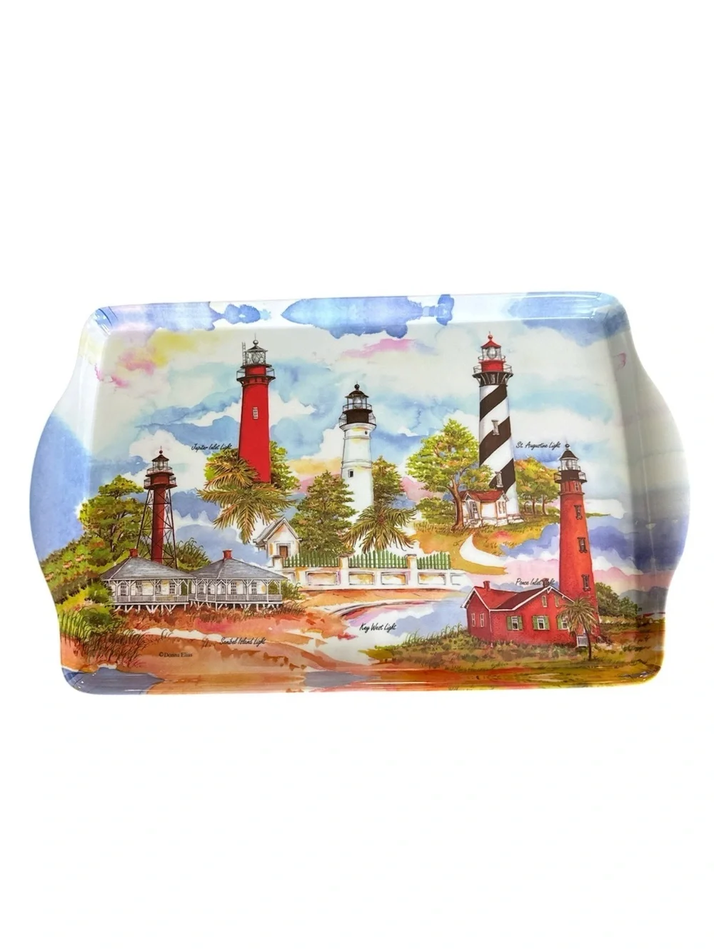 Donna Elias Florida Lighthouses Handled Melamine Serving Tray Coastal Chic New